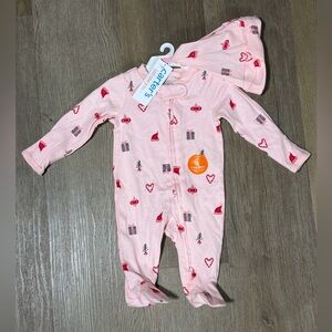Carters Pink Christmas Sleeper and Hat - Newborn